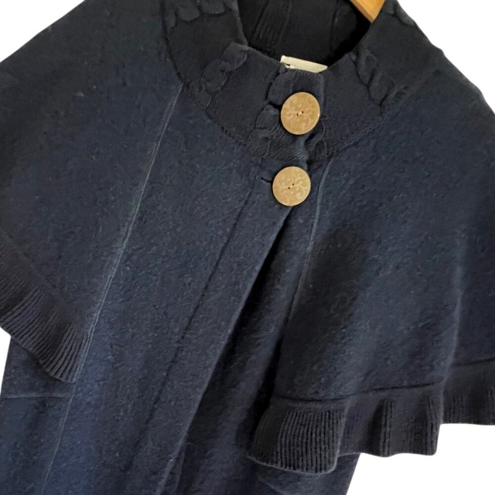Soft Surroundings Cape Cardigan Womens XS Blue Wool Angora Blend Ruffle Trim
